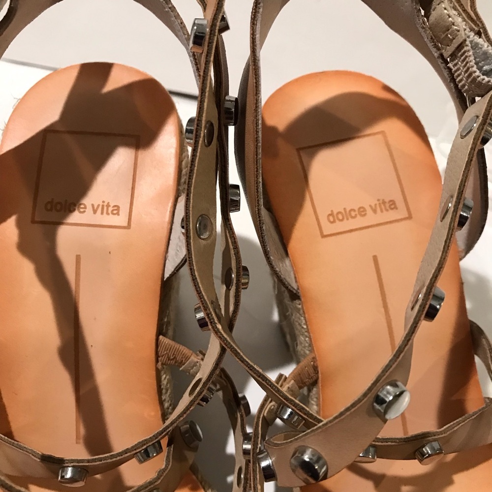 Dolce Vita Maxton Tan Espadrille Strappy Studded Square Toe Wedge Sandals 6 1/2 - Picture 11 of 15